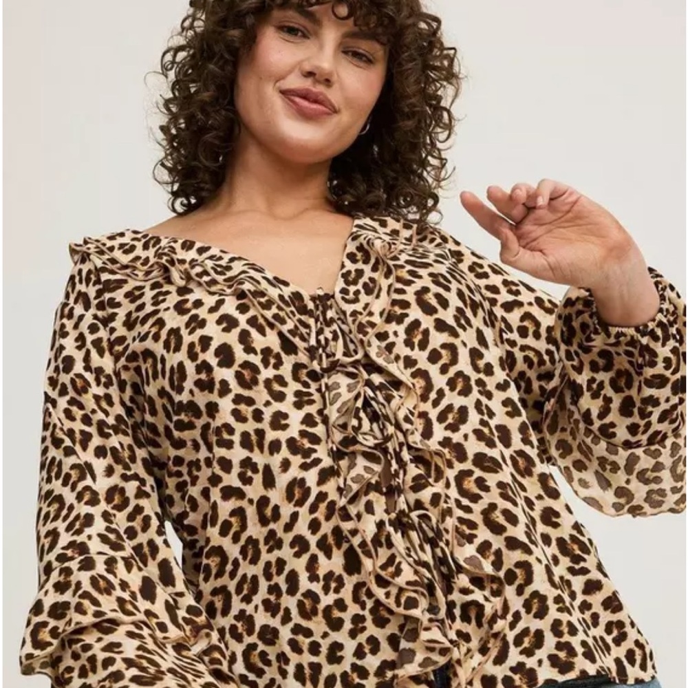Torrid Animal Print Ruffle Blouse - Picture 2 of 7